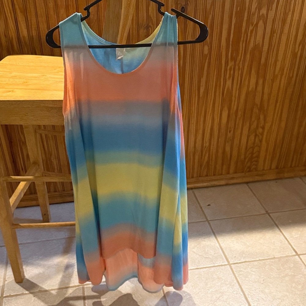 Sleeveless Pastel Rainbow Striped Tank Dress